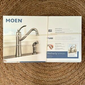 New Moen Weatherly 87999SRS Kitchen Faucet with Sidespray Opt Deckplate Included